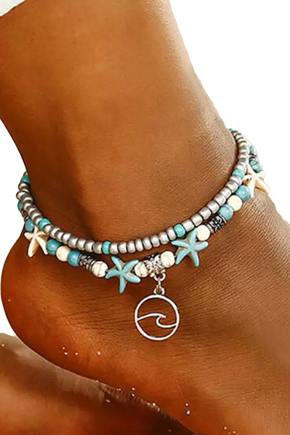 Sky Blue Beach Double Anklet-Bella Boutique Collective