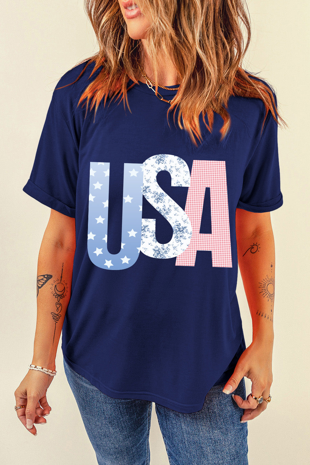 Blue USA Graphic July 4th Crew Neck T Shirt-Bella Boutique Collective