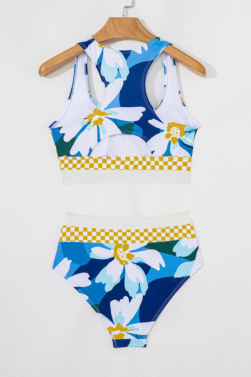 Green Floral Print Racerback Cutout High Waist 2pcs Bikini-Bella Boutique Collective