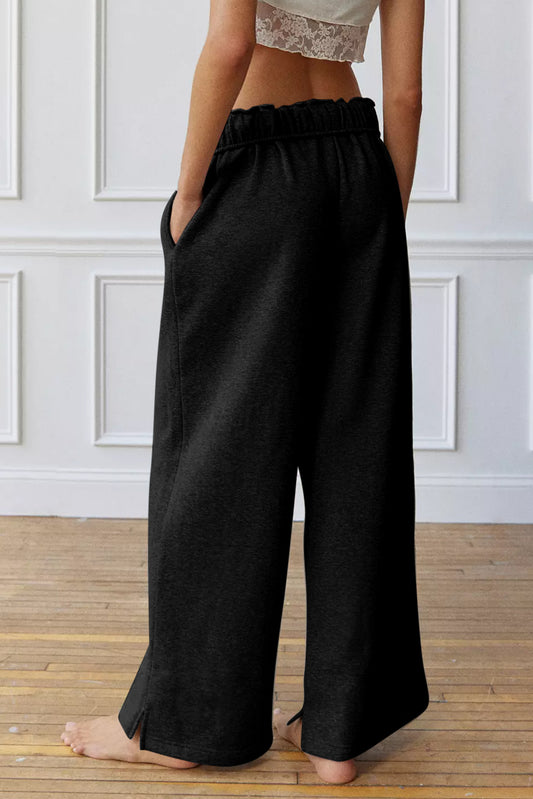 Black Elastic High Waist Drawstring Sweatpants-Bella Boutique Collective