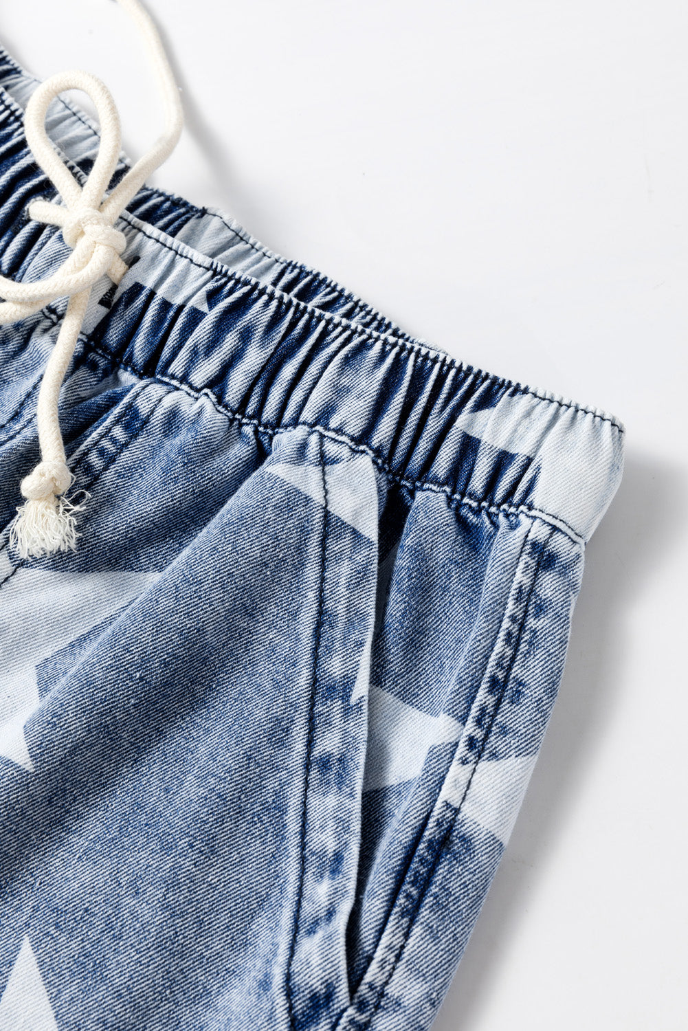 Light Blue Star Print Light Wash Drawstring High Waist Wide Leg Jeans-Bella Boutique Collective