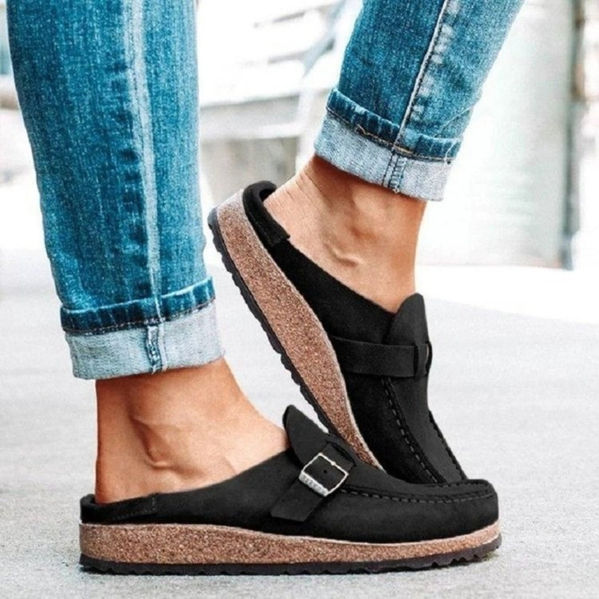 Round Toe Low Heel Buckle Loafers-Bella Boutique Collective