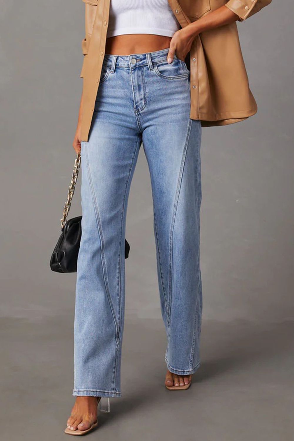 High Waist Straight Jeans with Pockets-Bella Boutique Collective