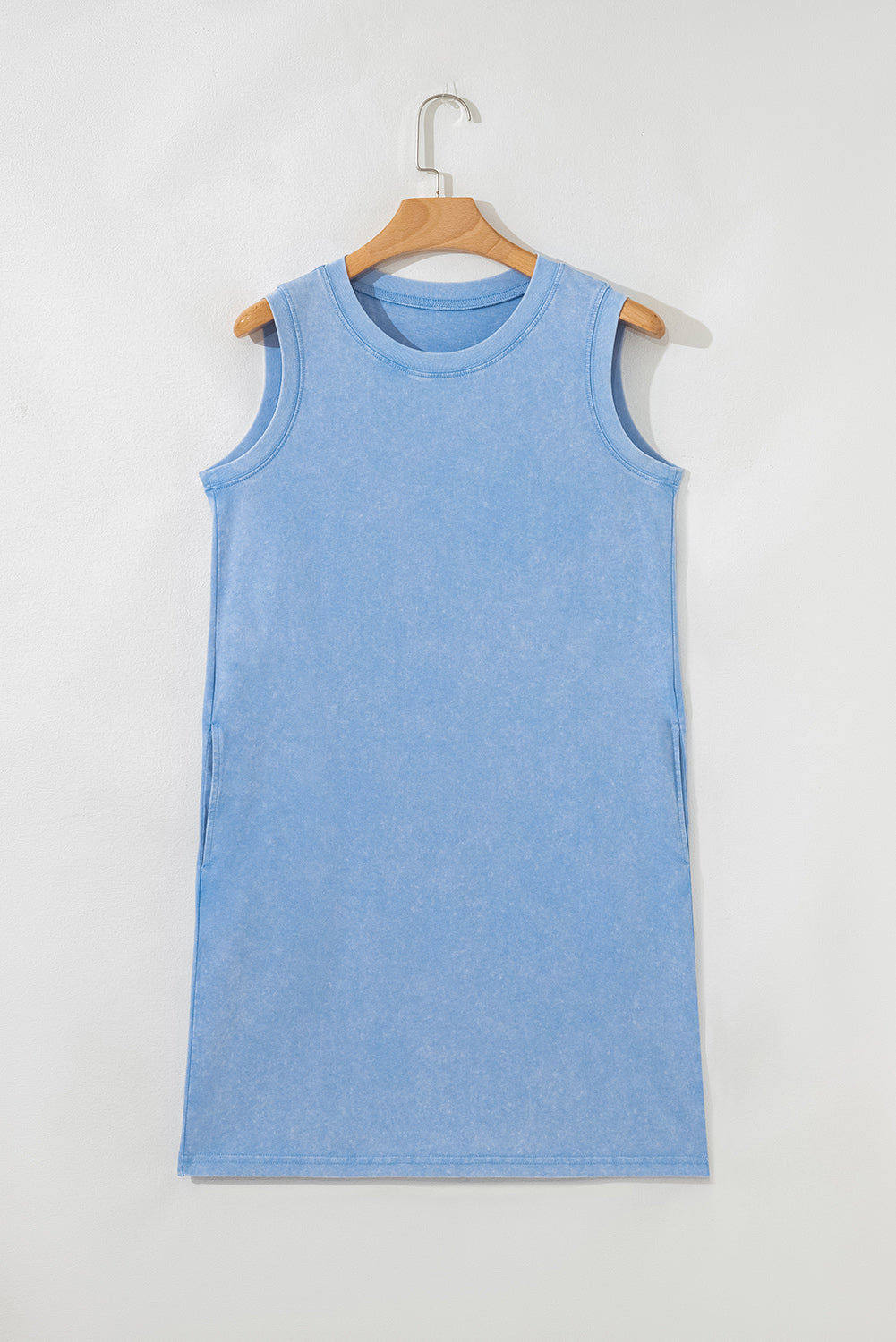 Beau Blue Mineral Wash Tank Mini Dress with Pockets-Bella Boutique Collective