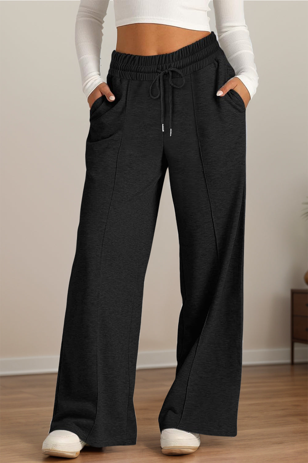 Drawstring Elastic Waist Wide Leg Pants-Bella Boutique Collective