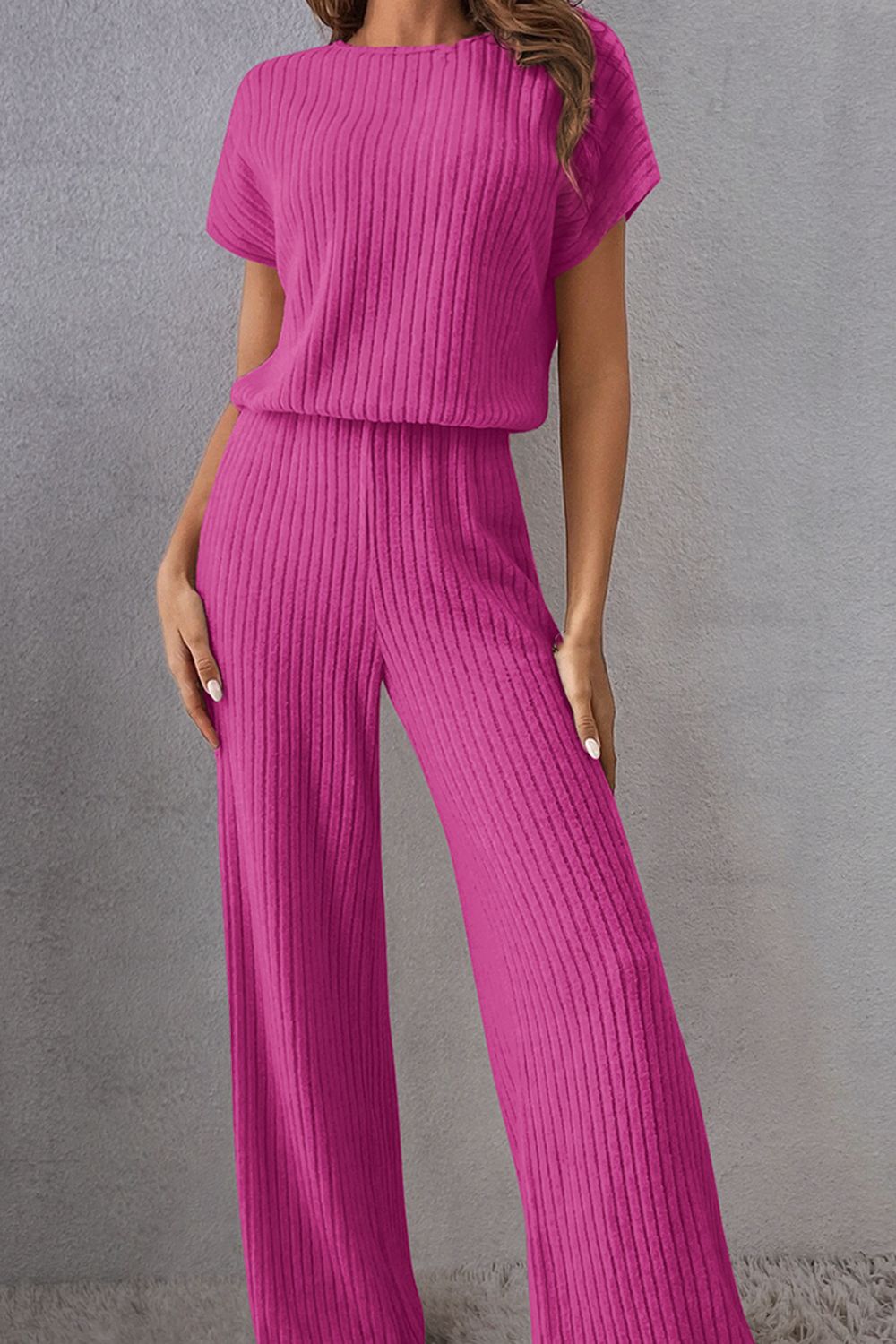 Round Neck Short Sleeve Jumpsuit-Bella Boutique Collective
