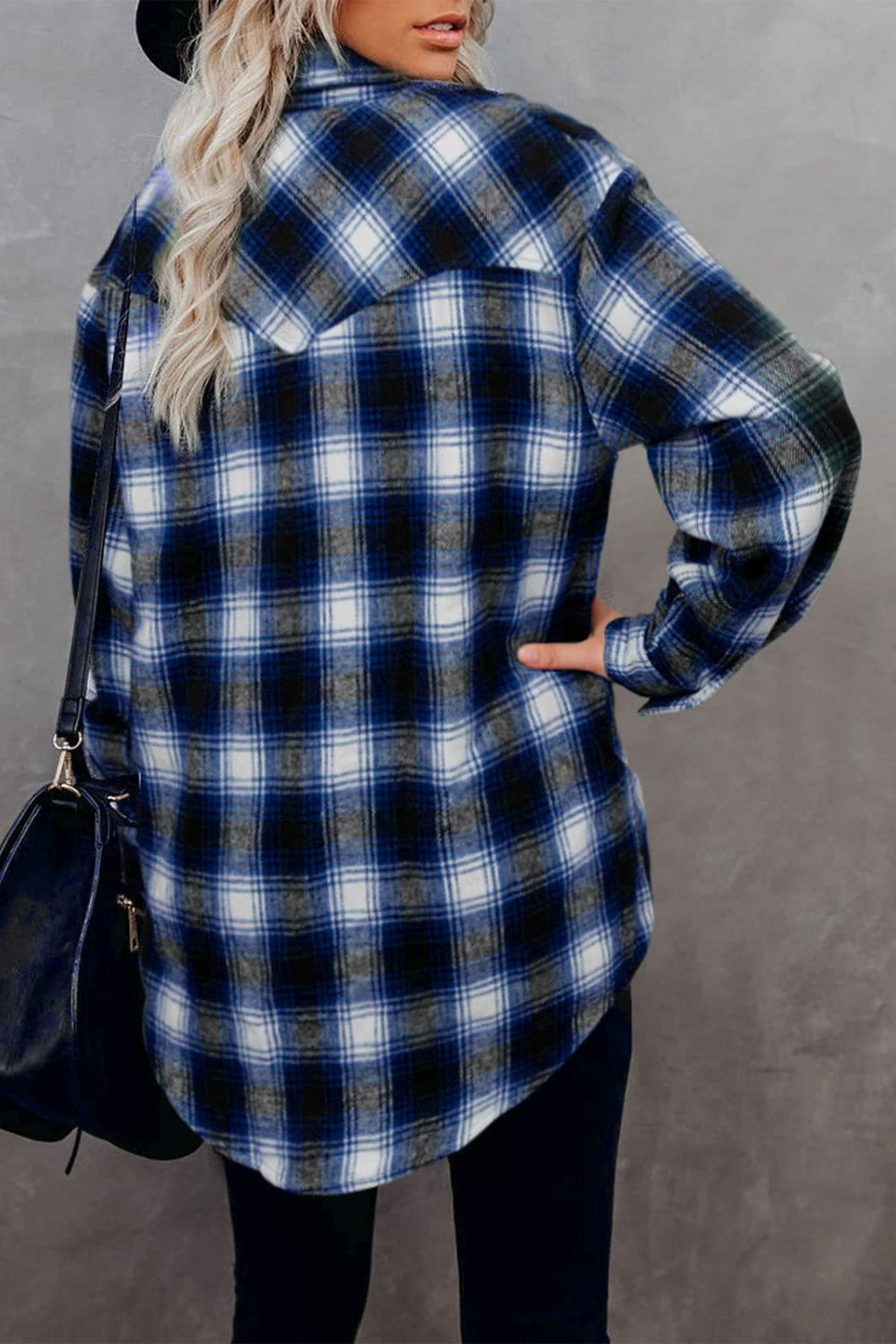 Full Size Plaid Collared Neck Long Sleeve Shirt-Bella Boutique Collective