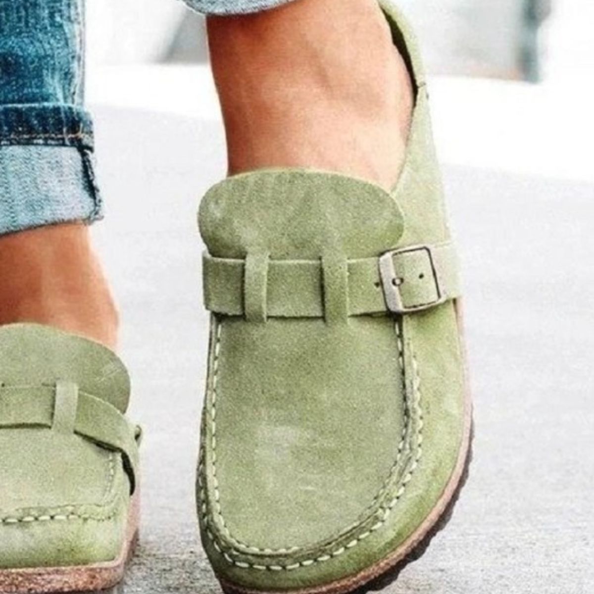 Round Toe Low Heel Buckle Loafers-Bella Boutique Collective