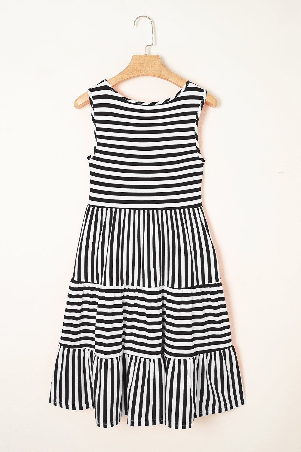 Black Stripe U Neck Sleeveless Loose Fit Mini Dress-Bella Boutique Collective