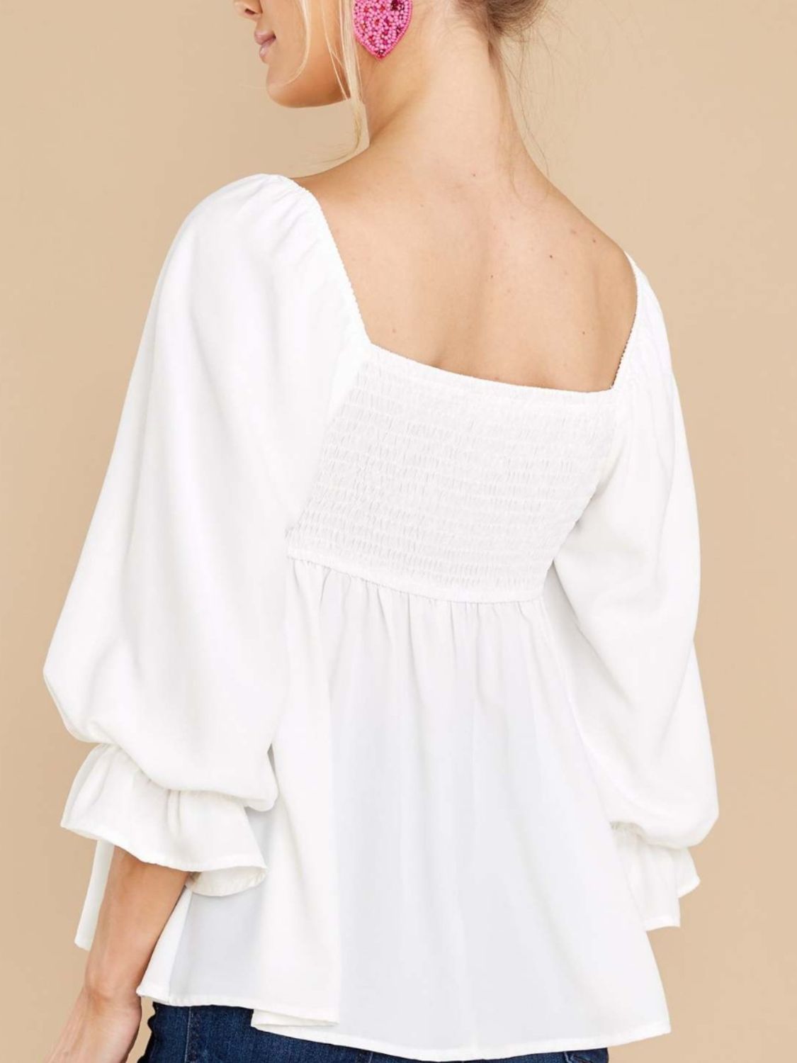 Smocked Square Neck Flounce Sleeve Blouse-Bella Boutique Collective