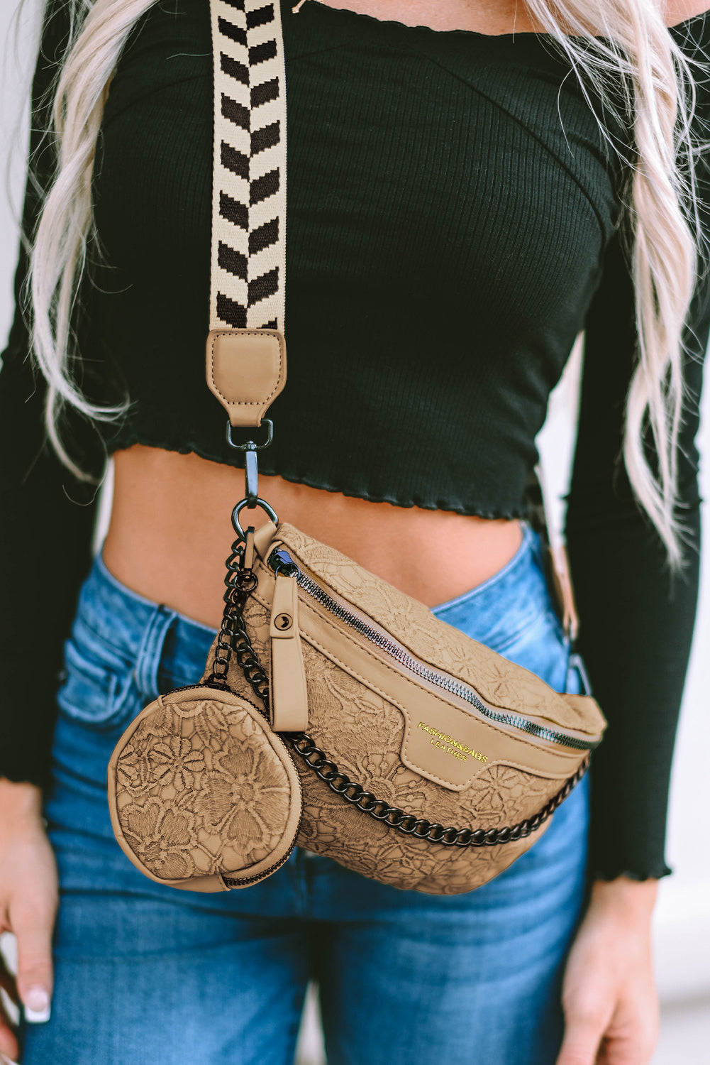 Camel Colorblock Strap Chain Shoulder Bag With Coin Purse-Bella Boutique Collective