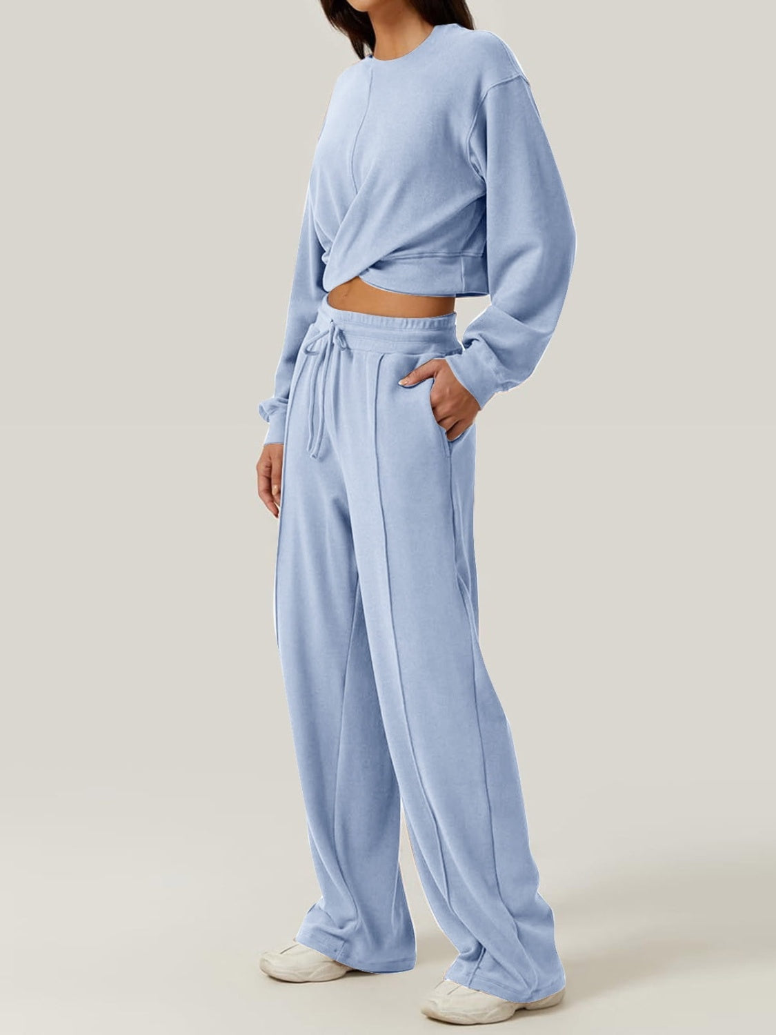 Crisscross Round Neck Top and Drawstring Pants Set-Bella Boutique Collective