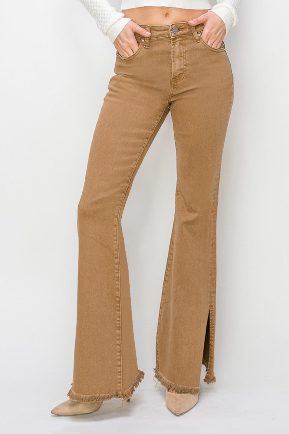 RISEN Bailey Full Size High Waist Side Slit Flare Jeans-Bella Boutique Collective