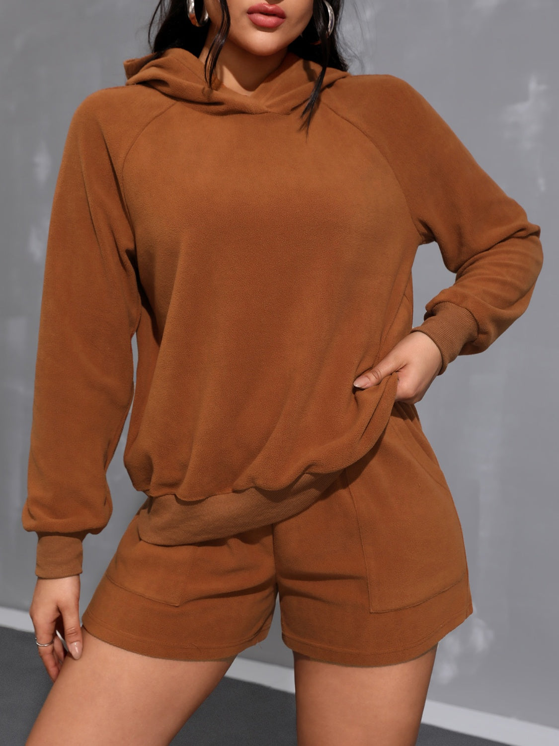Long Sleeve Hoodie and Pocketed Shorts Set-Bella Boutique Collective