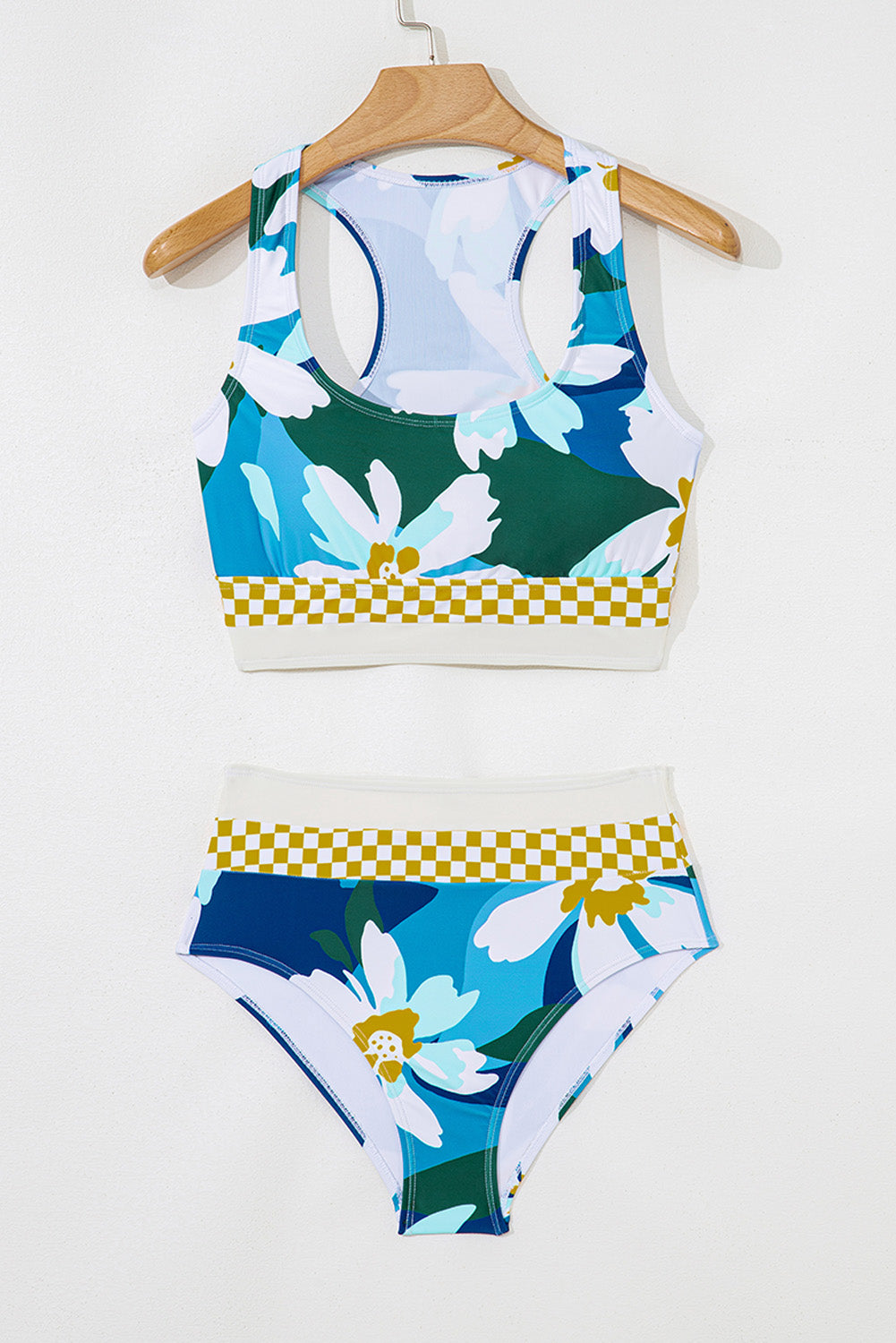 Green Floral Print Racerback Cutout High Waist 2pcs Bikini-Bella Boutique Collective