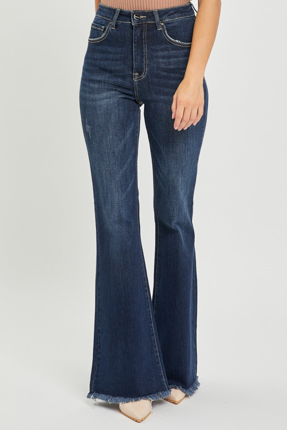 RISEN High Waist Raw Hem Flare Jeans-Bella Boutique Collective