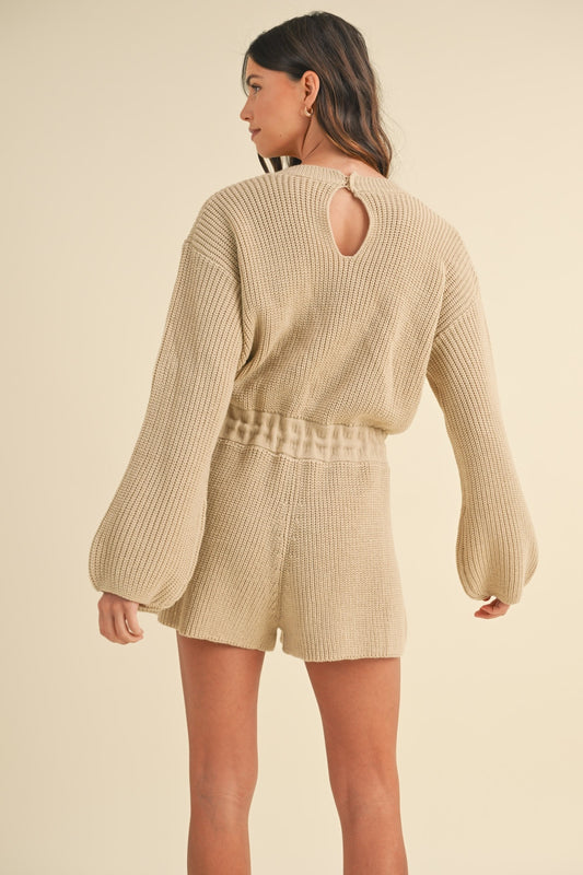 MABLE Round Neck Long Sleeve Sweater Romper-Bella Boutique Collective