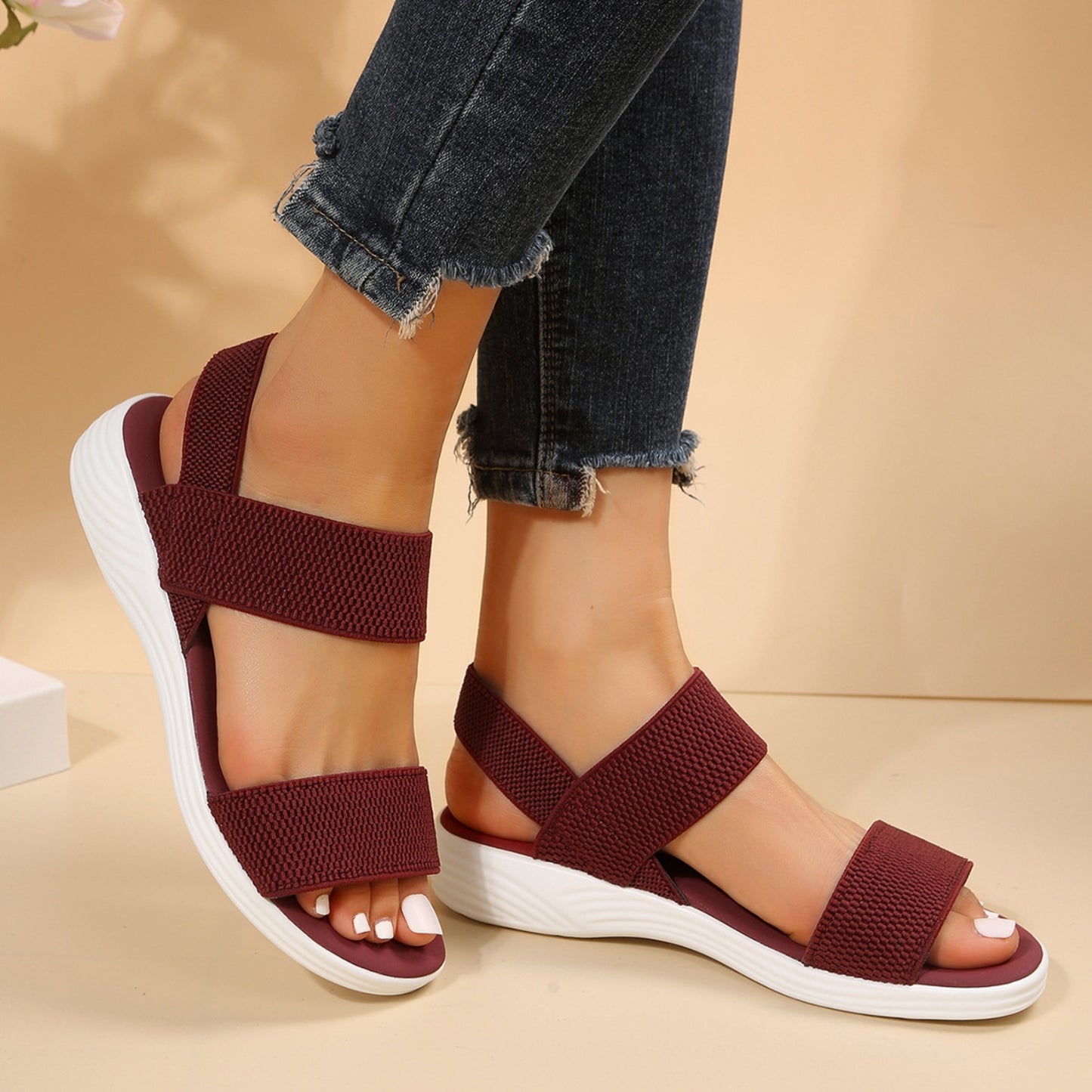 Rubber Open Toe Low Heel Sandals-Bella Boutique Collective