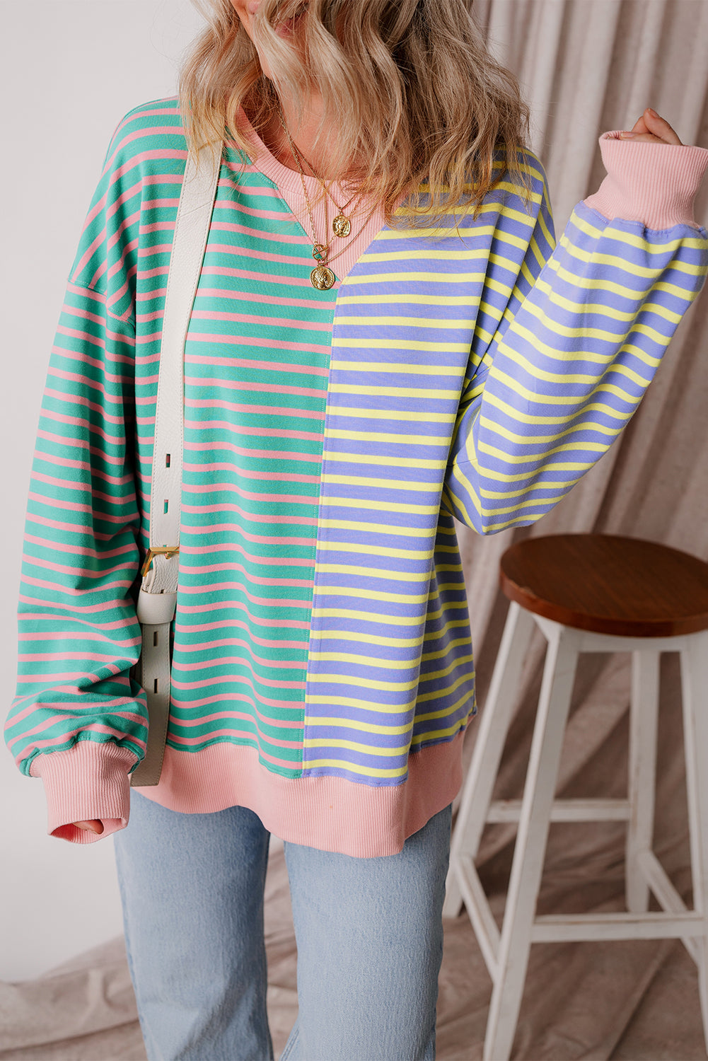 Colorblock Drop Shoulder Oversize Sweatshirt-Bella Boutique Collective