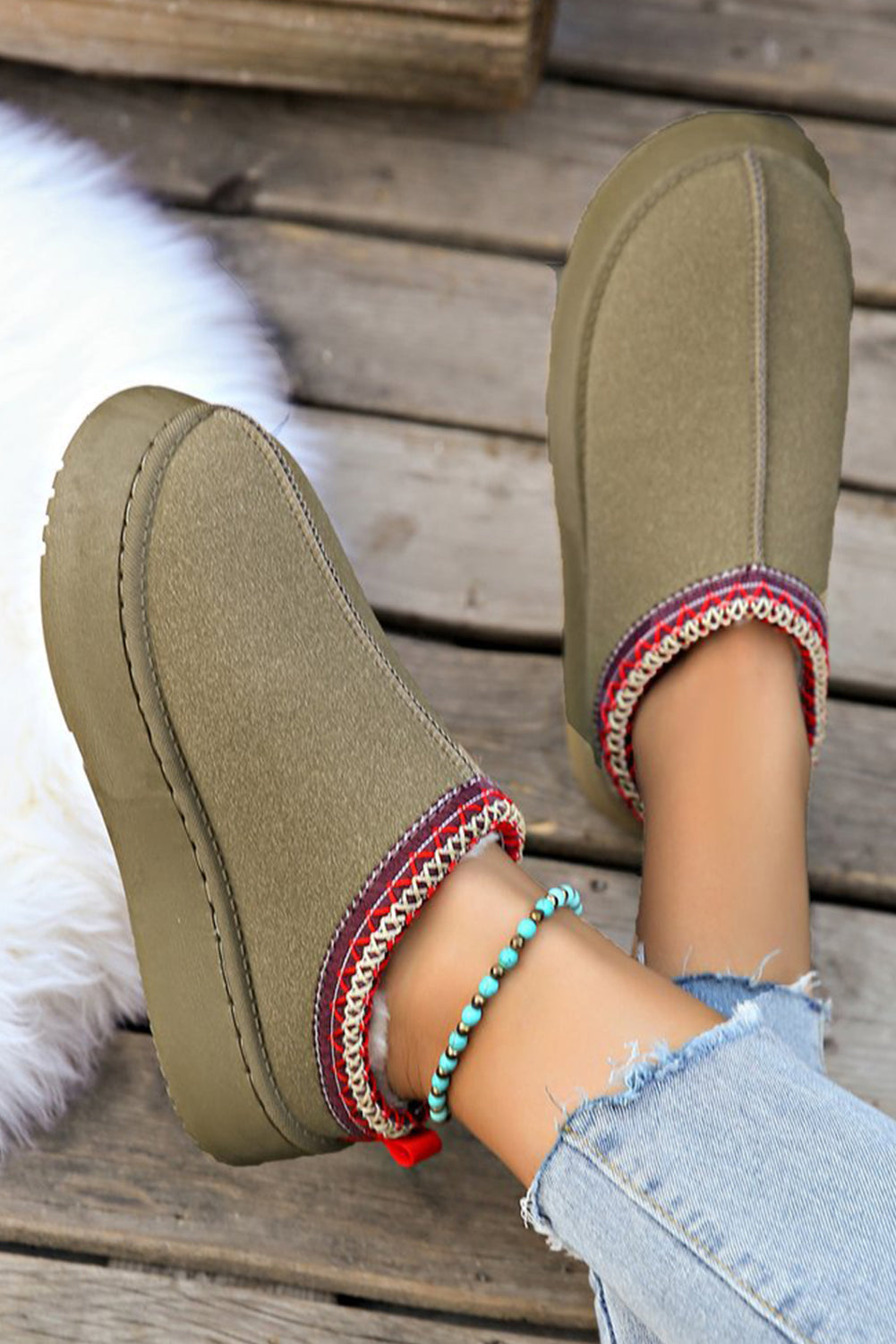 Sage Green Contrast Print Suede Plush Lined Snow Boots-Bella Boutique Collective