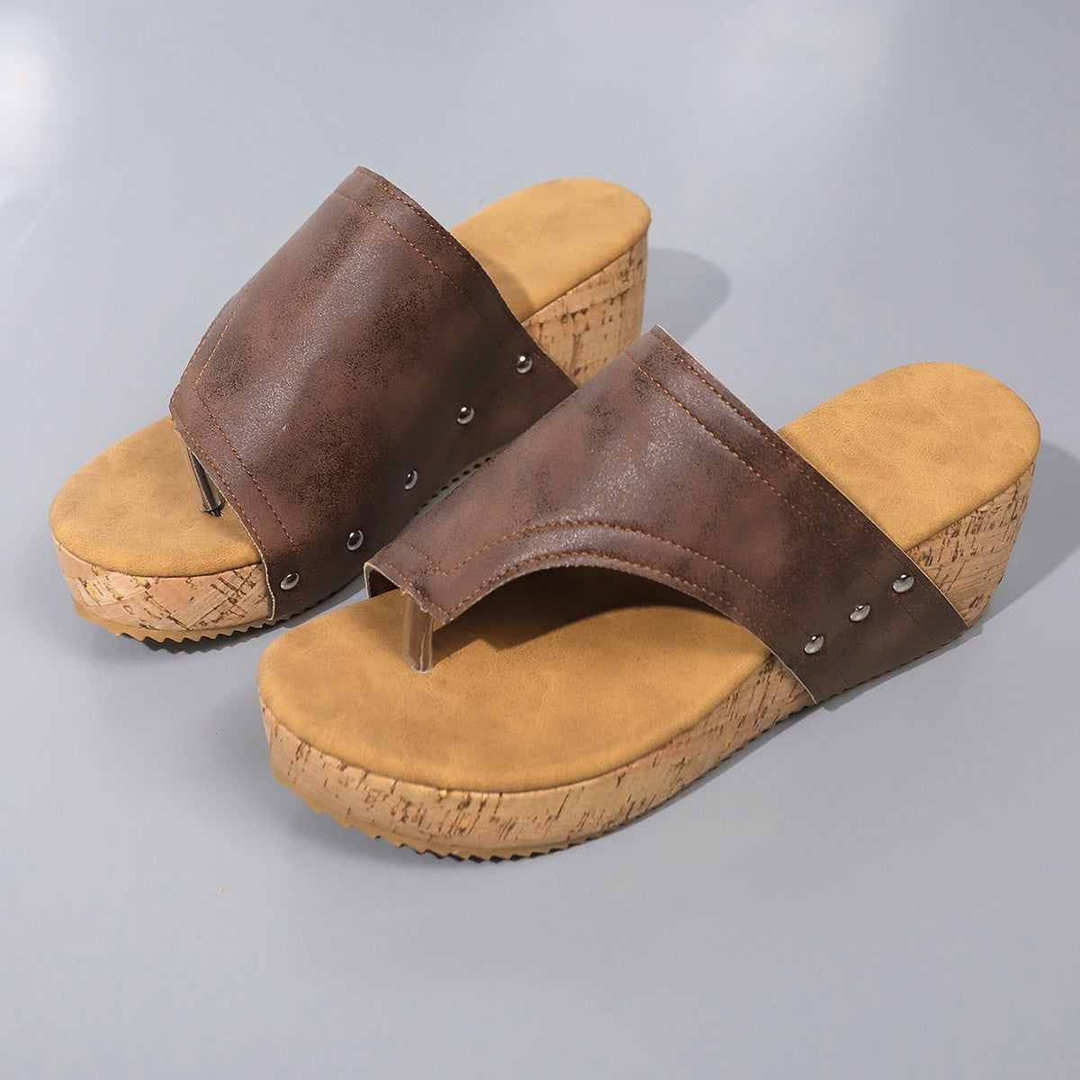 PU Leather Wedge Sandals-Bella Boutique Collective