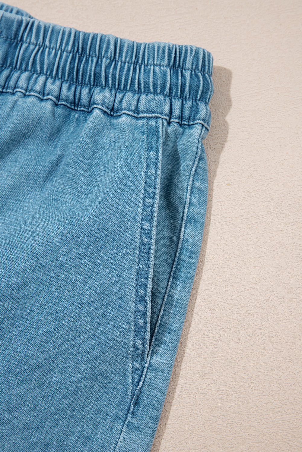 Beau Blue Contrast Drawstring Elastic Waist Denim Shorts-Bella Boutique Collective