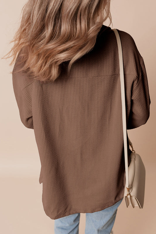 Chestnut Corduroy Flap Pocket Button Up Shacket-Bella Boutique Collective