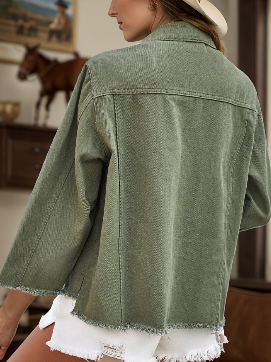 Raw Hem Button Up Denim Jacket-Bella Boutique Collective
