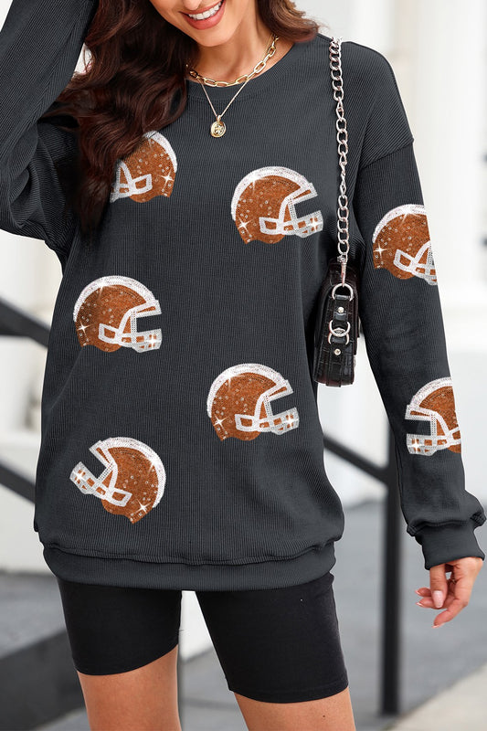 Sequin Helmet Round Neck Long Sleeve Sweatshirt-Bella Boutique Collective