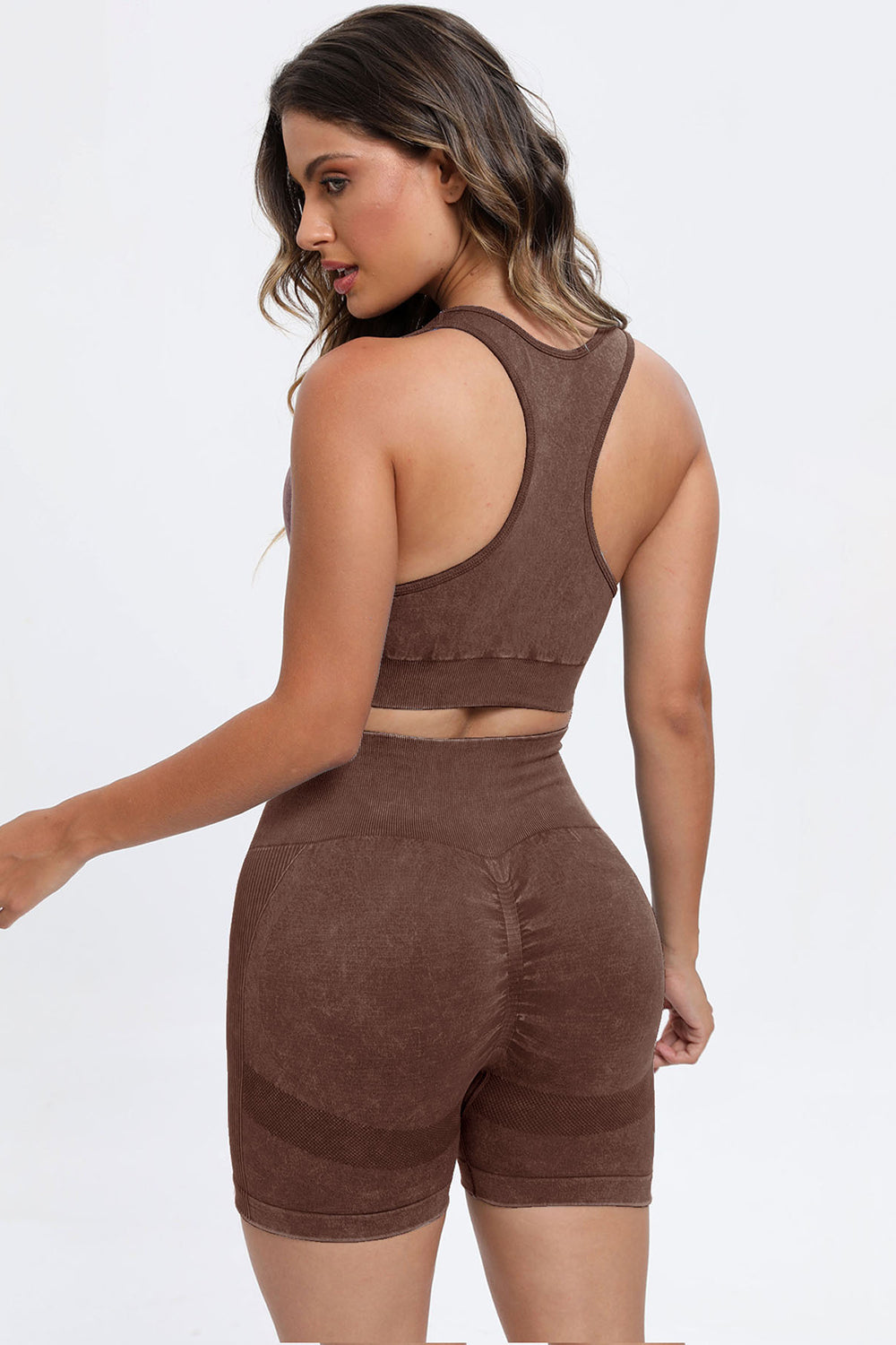 3 Piece Washed Square Neck Wide Strap Active Set-Bella Boutique Collective