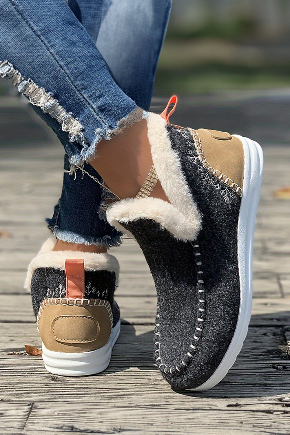 Carbon Grey Suede Stitching Patchwork Plush Lined Anklet Boots-Bella Boutique Collective
