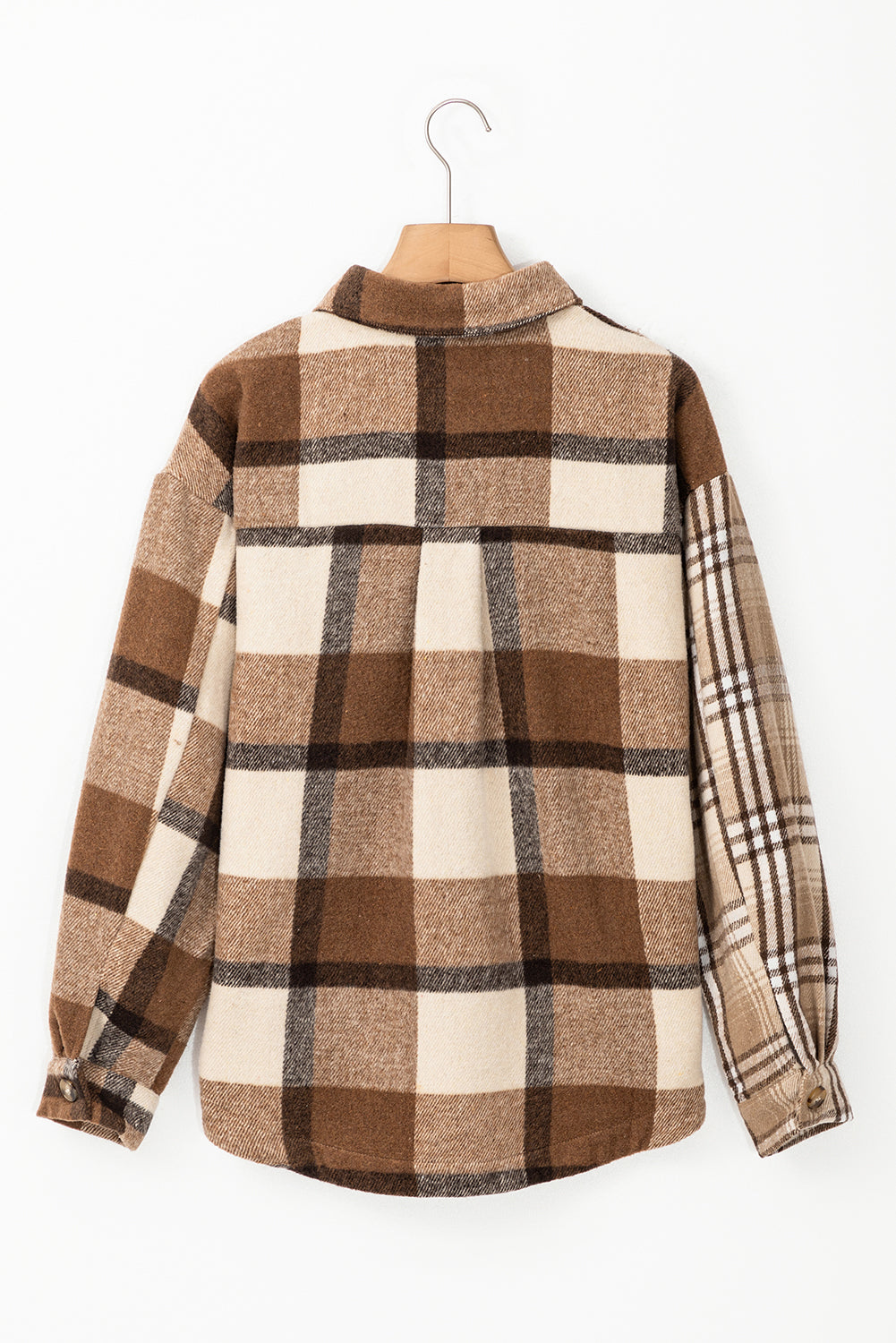 Light French Beige Flannel Plaid Double Flap Pocket Shacket-Bella Boutique Collective