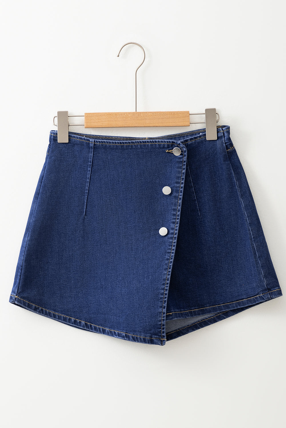 Bluing Asymmetric Wrapped Buttoned High Waist Denim Shorts-Bella Boutique Collective