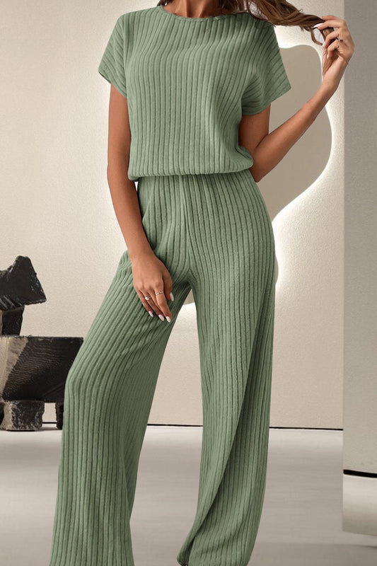 Round Neck Short Sleeve Jumpsuit-Bella Boutique Collective