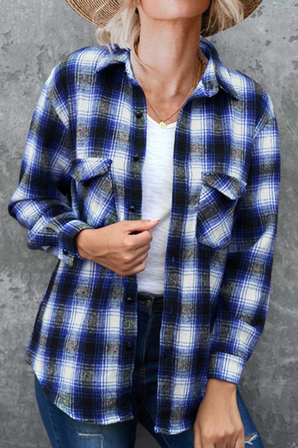 Full Size Plaid Collared Neck Long Sleeve Shirt-Bella Boutique Collective