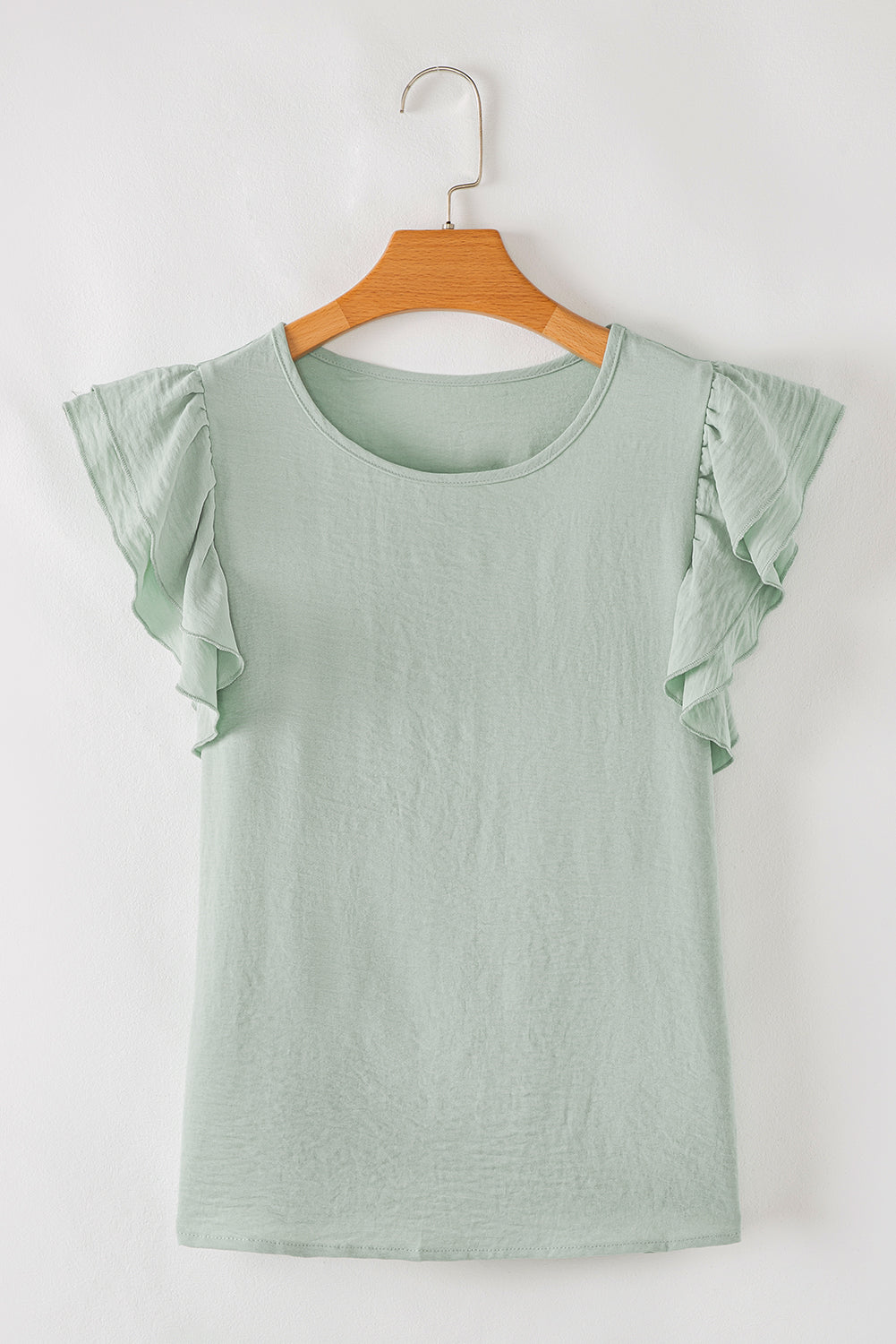 Clearly Aqua Solid Color Ruffled Short Sleeve Casual Blouse-Bella Boutique Collective
