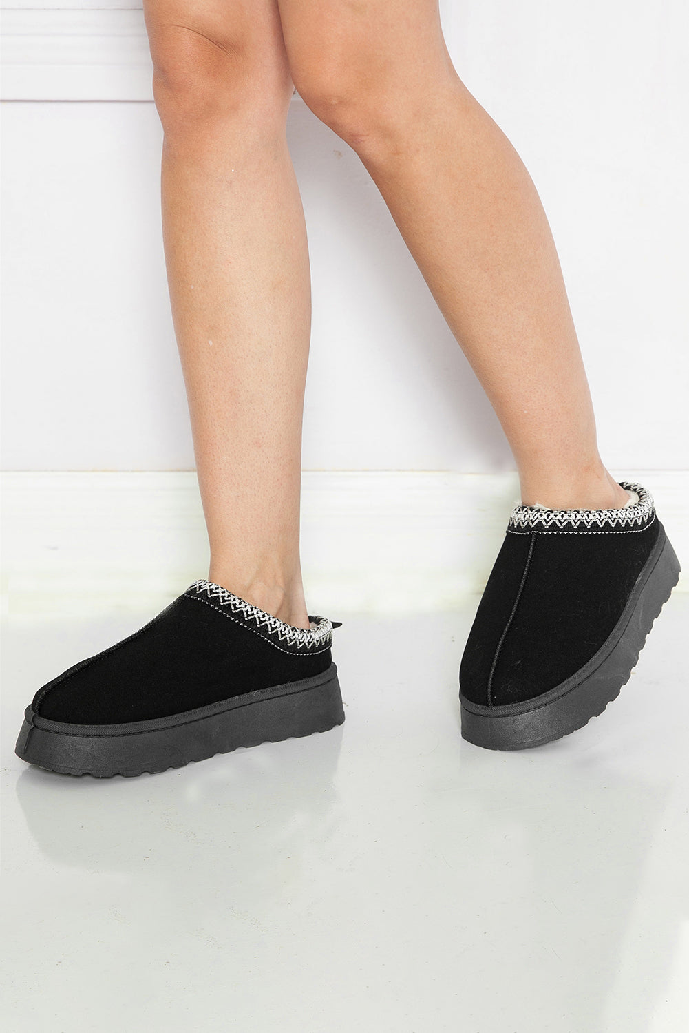 Black Contrast Print Suede Plush Lined Snow Boots-Bella Boutique Collective