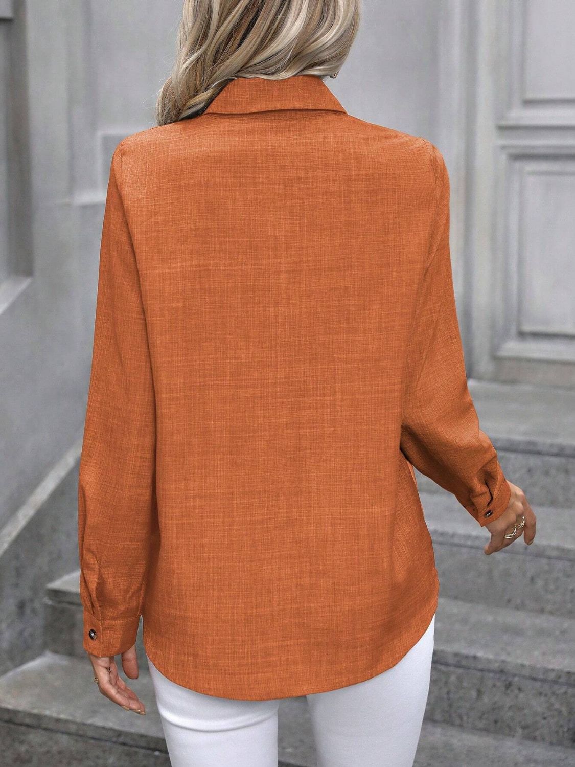 Button Up Collared Neck Long Sleeve Shirt-Bella Boutique Collective