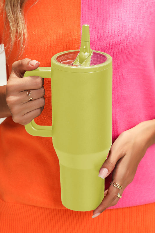 Pear Green Frosted Stainless Handle Large Vacuum Cup with Straw 40oz-Bella Boutique Collective