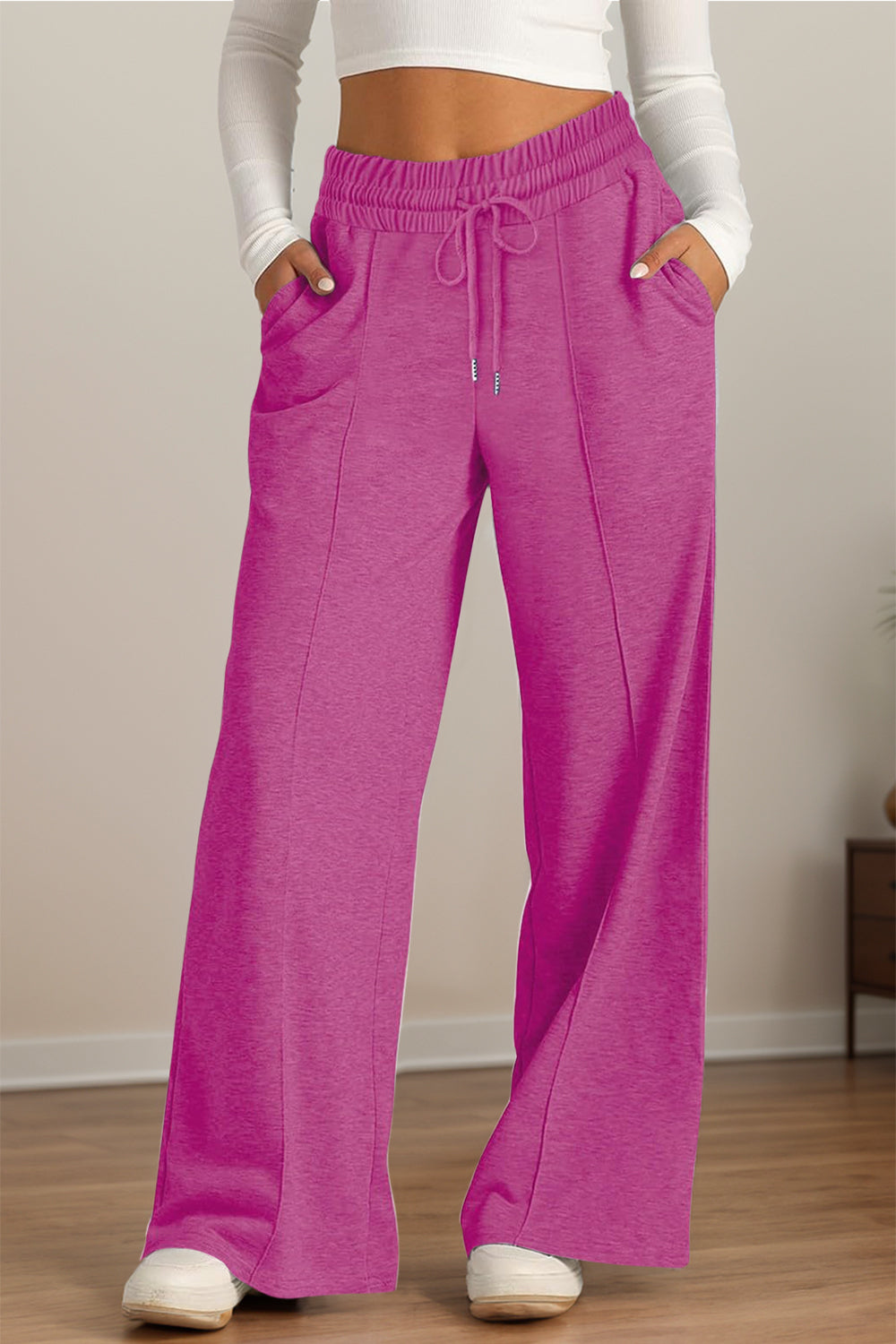 Drawstring Elastic Waist Wide Leg Pants-Bella Boutique Collective