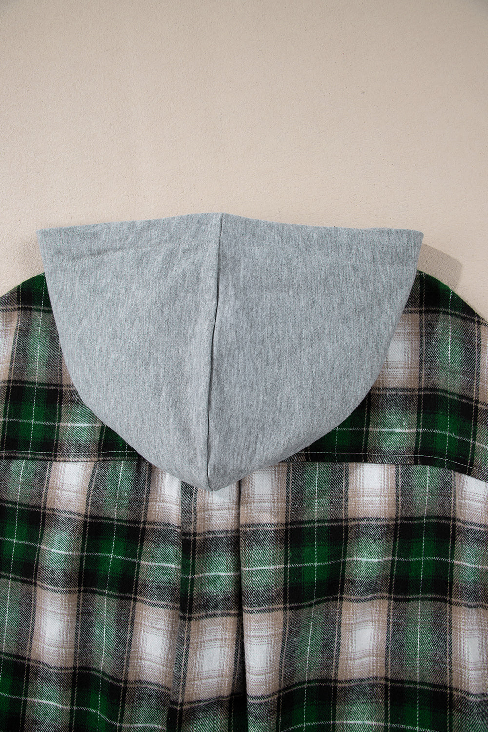 Green Plaid Print Chest Pocket Buttoned Hooded Shacket-Bella Boutique Collective