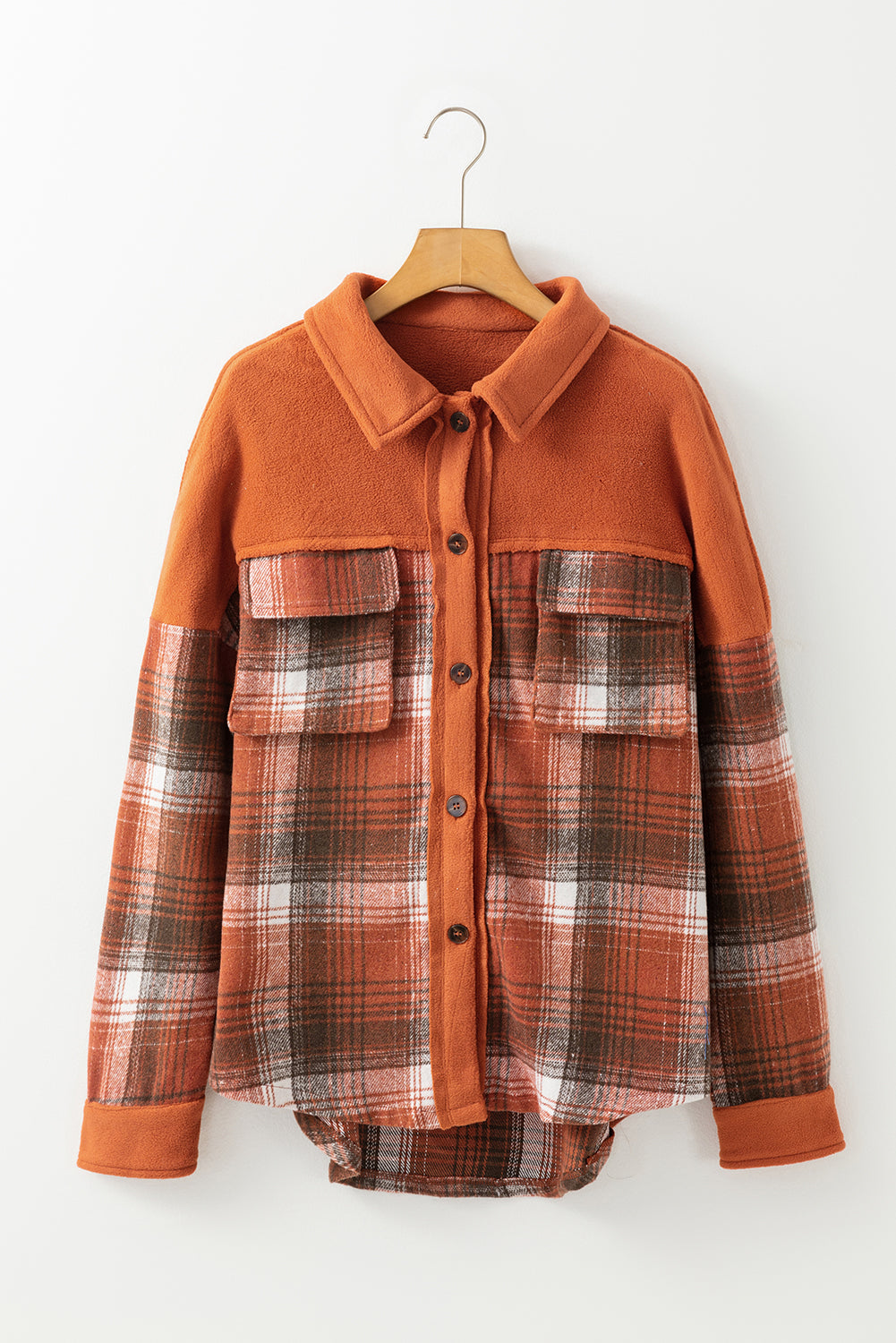 Khaki Colorblock Plaid Pattern Flap Pockets Buttoned Shacket-Bella Boutique Collective