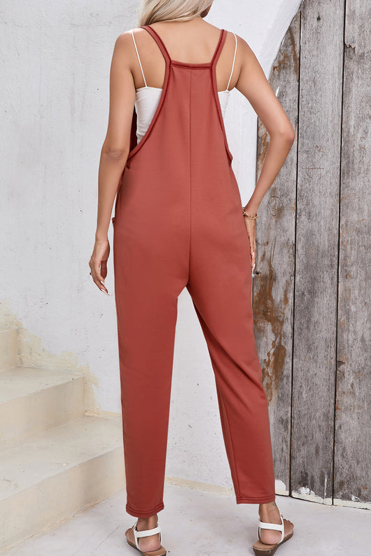 Gold Flame Side Pockets Harem Pants Sleeveless V Neck Jumpsuit-Bella Boutique Collective