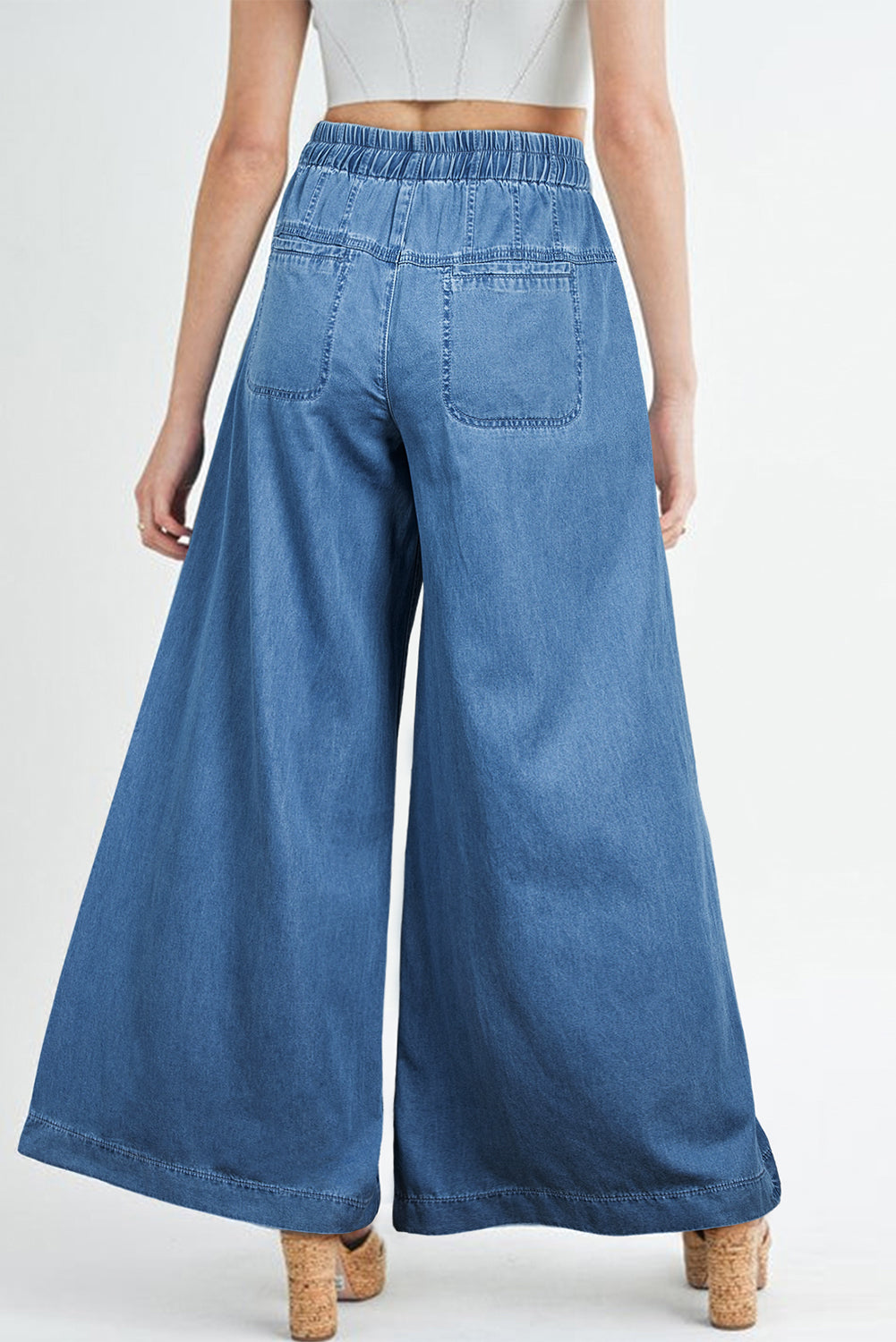 Dusk Blue Mineral Wash Button Fly Waist Wide Leg Jeans-Bella Boutique Collective