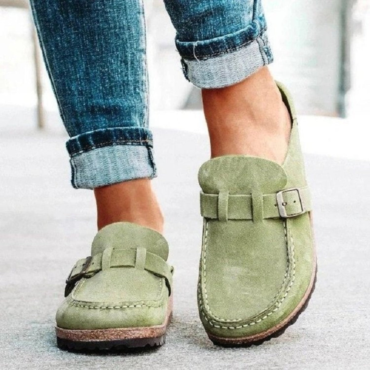 Round Toe Low Heel Buckle Loafers-Bella Boutique Collective