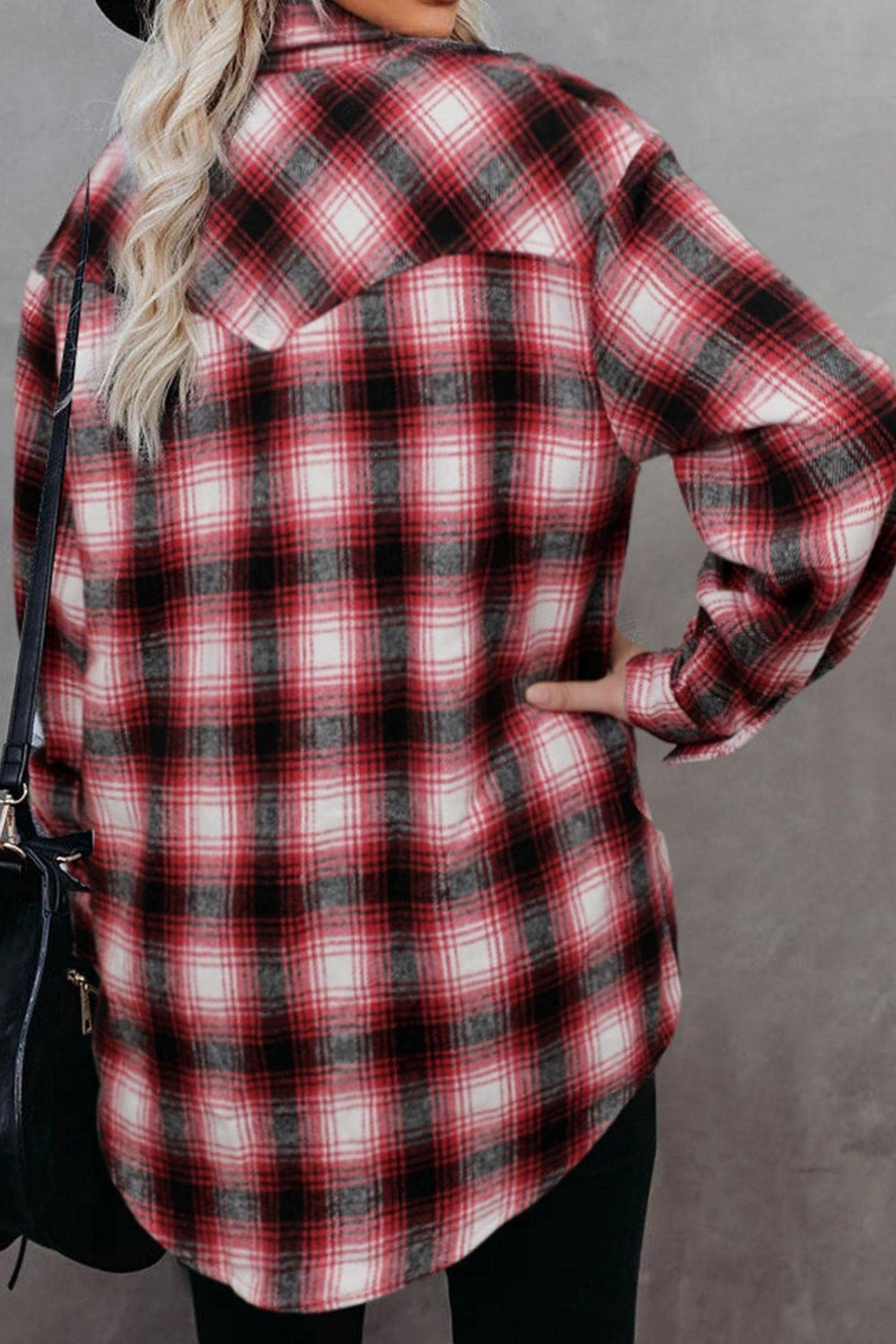 Full Size Plaid Collared Neck Long Sleeve Shirt-Bella Boutique Collective