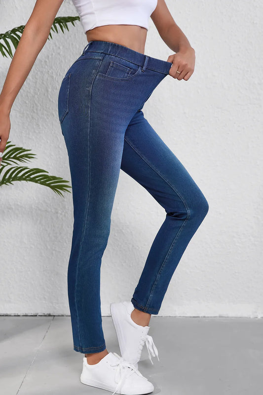 High Waist Skinny Jeans with Pockets-Bella Boutique Collective