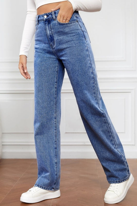 High Waist Straight Jeans-Bella Boutique Collective
