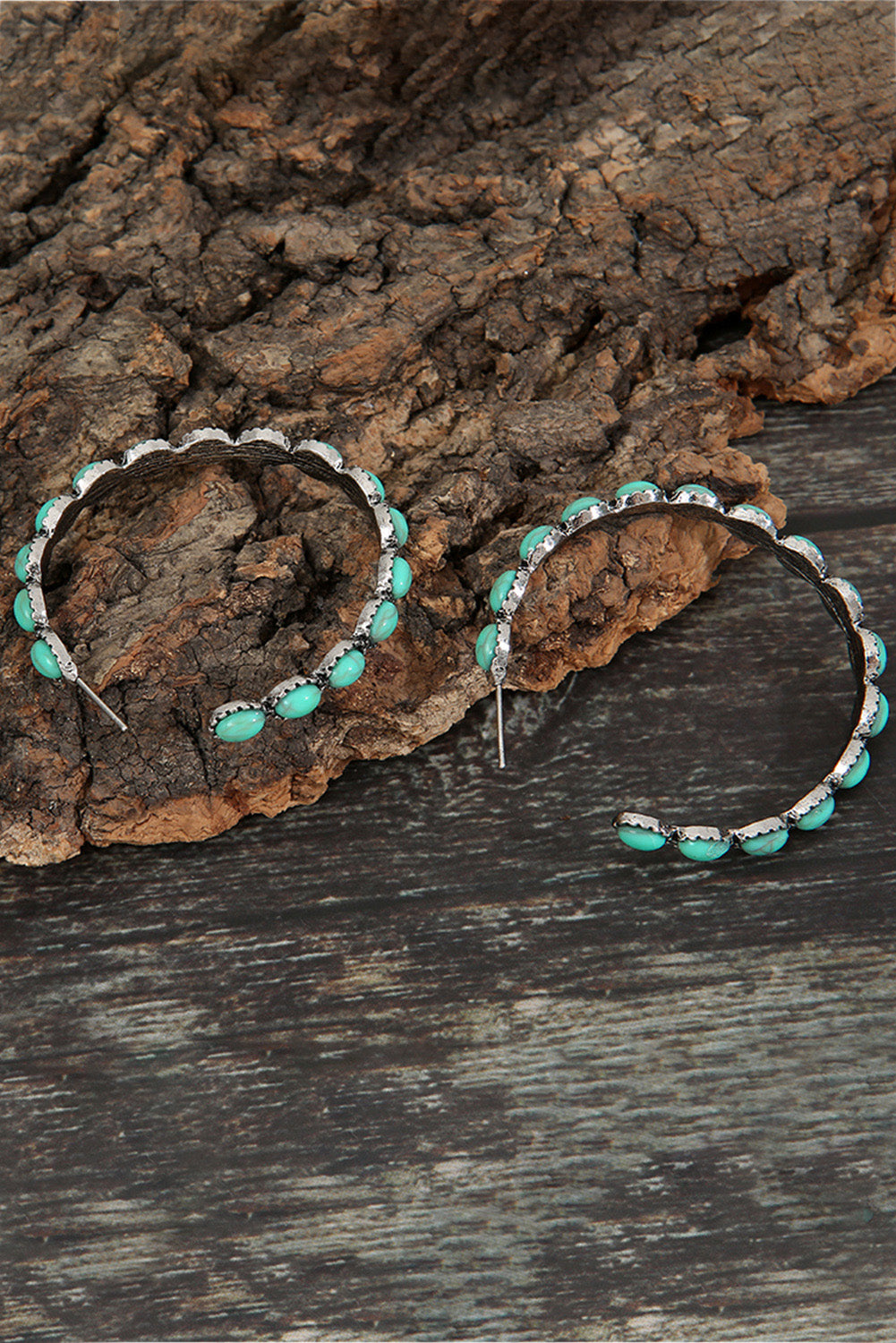 Sky Blue Gem Inlay Retro C-shape Earrings-Bella Boutique Collective