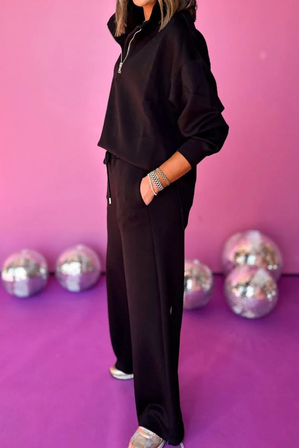 Half Zip Turtleneck Long Sleeve Top and Pants Set-Bella Boutique Collective